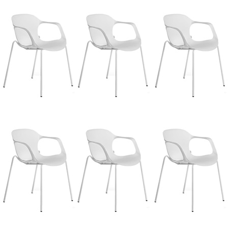 DEMO# Lot de 6 Chaises visiteur DASTI, Confortables et Empilables, Accoudoirs Intégrés, Blanc