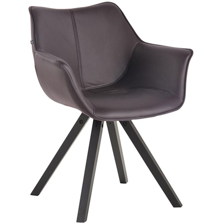 Chaise visiteur TULIP, Pieds en Hêtre couleur Noir, en Cuir Marron