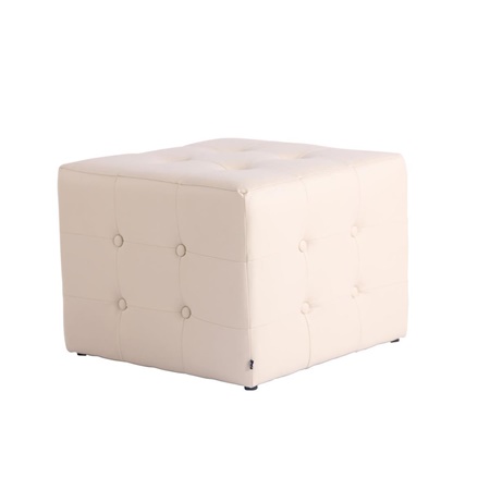 Pouf Design GALAK, Rembourré et Capitonné, 48x48 cm, en Cuir, Crème