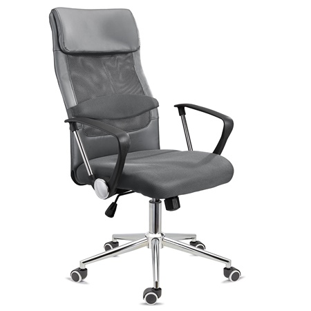 DEMO# Chaise de Bureau NISEKO, Appui-tête Rembourré, Piétement Métallique Exclusif, en Gris