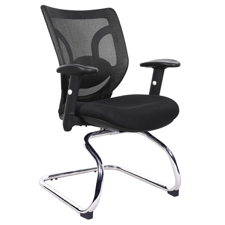 Chaise Visiteur Ergonomique LAMBO NET, Support Lombaire, Piétement Métallique, Noir