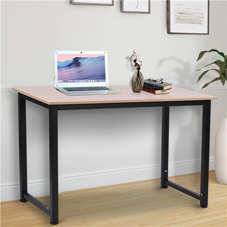 Bureau Informatique DUSKO, 120x60x76cm, en Métal et Bois, Noir et Chêne