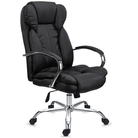 DEMO# Fauteuil de bureau KANSAS, Grande qualité, en Acier et Cuir, Noir