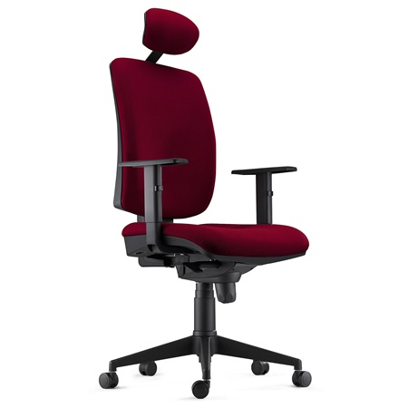 DEMO# Chaise ergonomique PIERO, Appui-tête et Accoudoirs Ajustables, en Tissu Bordeaux