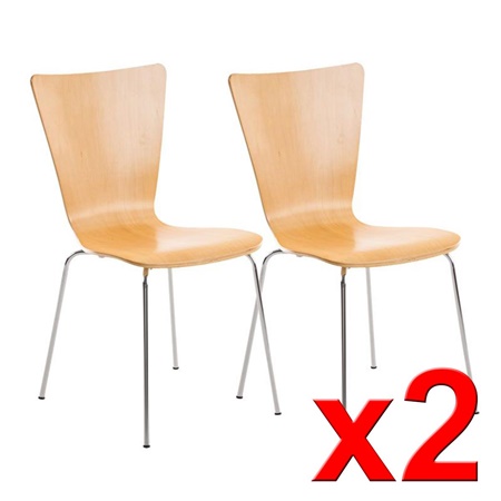 Lot de 2 Chaises visiteur LYON, Empilables, en Bois, Marron Clair