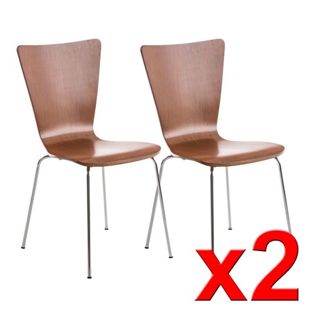 Lot de 2 Chaises visiteur LYON, Empilables, en Bois, Marron Cerisier