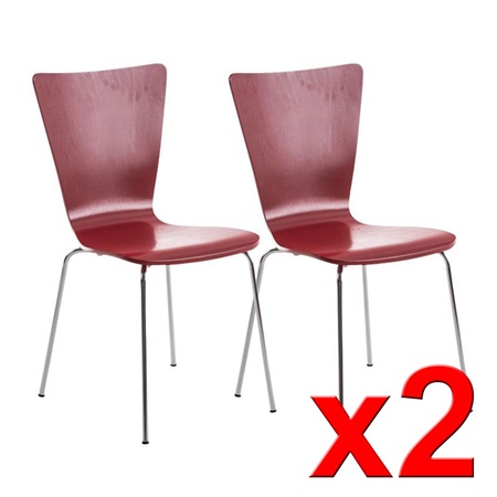 Lot de 2 Chaises visiteur LYON, Empilables, en Bois, Rouge