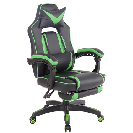 Fauteuil gaming MARQUEZ, Repose-Pieds Extensible, en Cuir, Noir et Vert