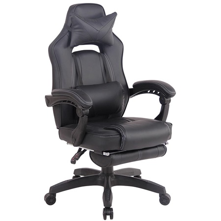 Fauteuil gaming MARQUEZ, Repose-Pieds Extensible, en Cuir, Noir