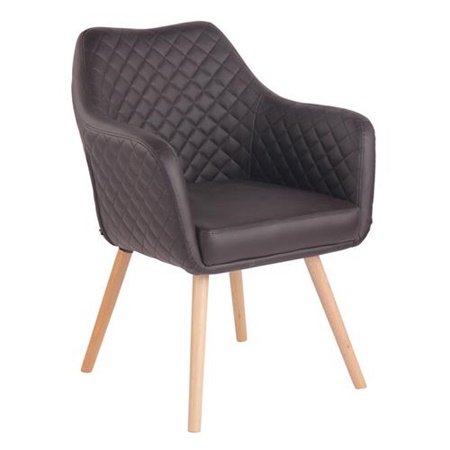 Chaise Visiteur BASILEA, Confortable, Pieds en Bois couleur Hêtre, Cuir, Marron Foncé