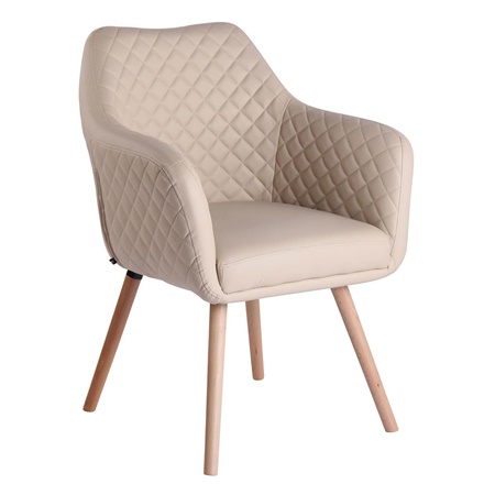 Chaise Visiteur BASILEA, Confortable, Pieds en Bois couleur Hêtre, Cuir, Crème