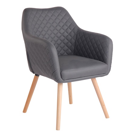 Chaise Visiteur BASILEA, Confortable, Pieds en Bois couleur Hêtre, Cuir, Gris