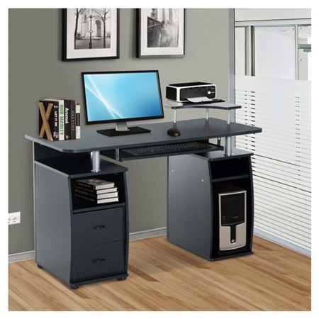 Bureau informatique GRISO, Dimensions 120x55x85 cm, en Bois, couleur Noir